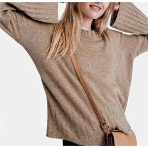 Madewell Ayres Wide-Sleeve Pullover Sweater XXS Tan Wool Alpaca Blend Boxy AC789